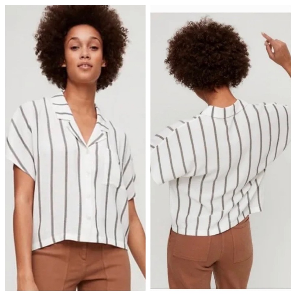 Aritzia Wilfred Free Shawna Cropped Short Sleeve Striped Blouse Size XXS